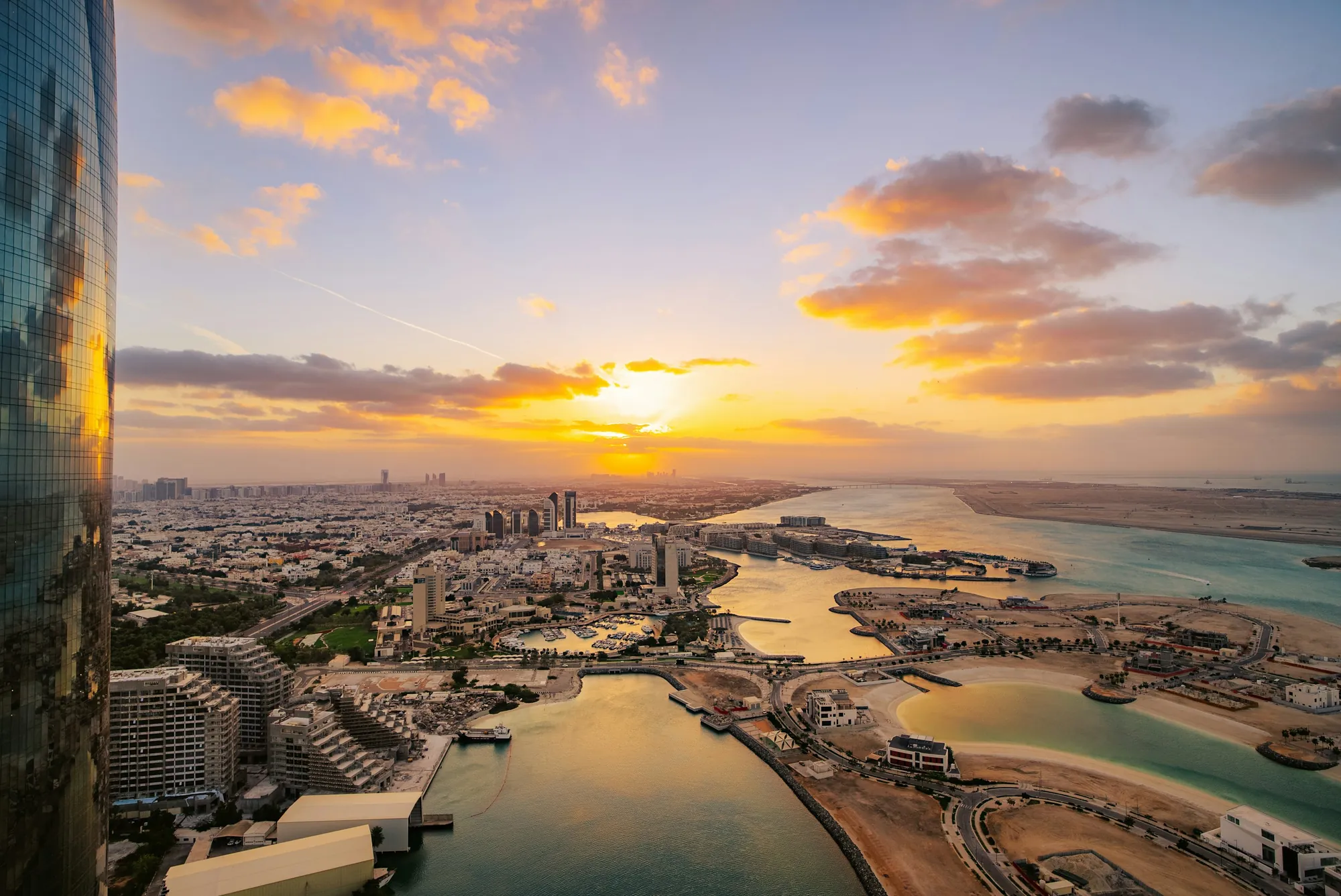 Abu Dhabi from the air at sunset