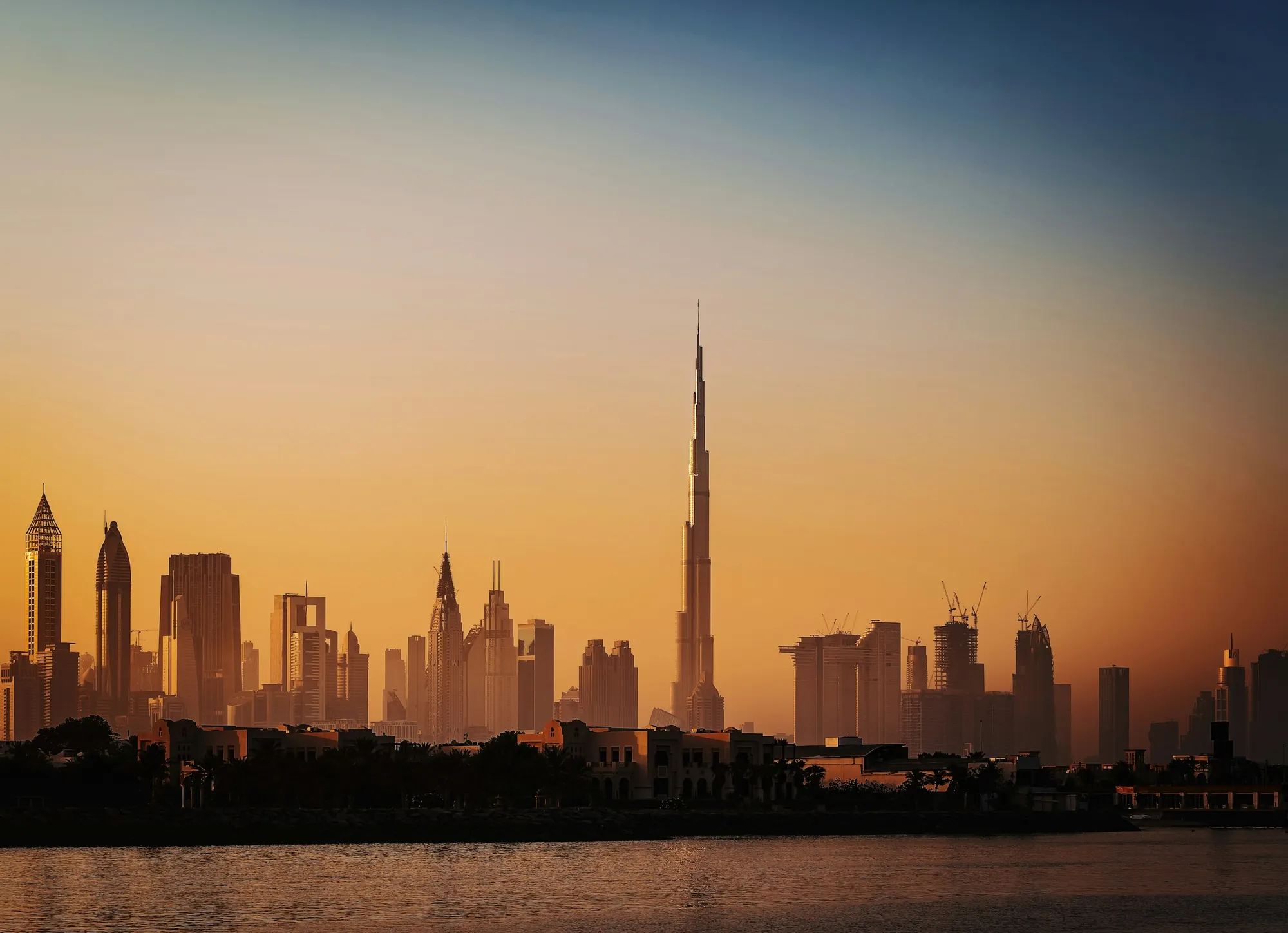 The Dubai skyline in golden light